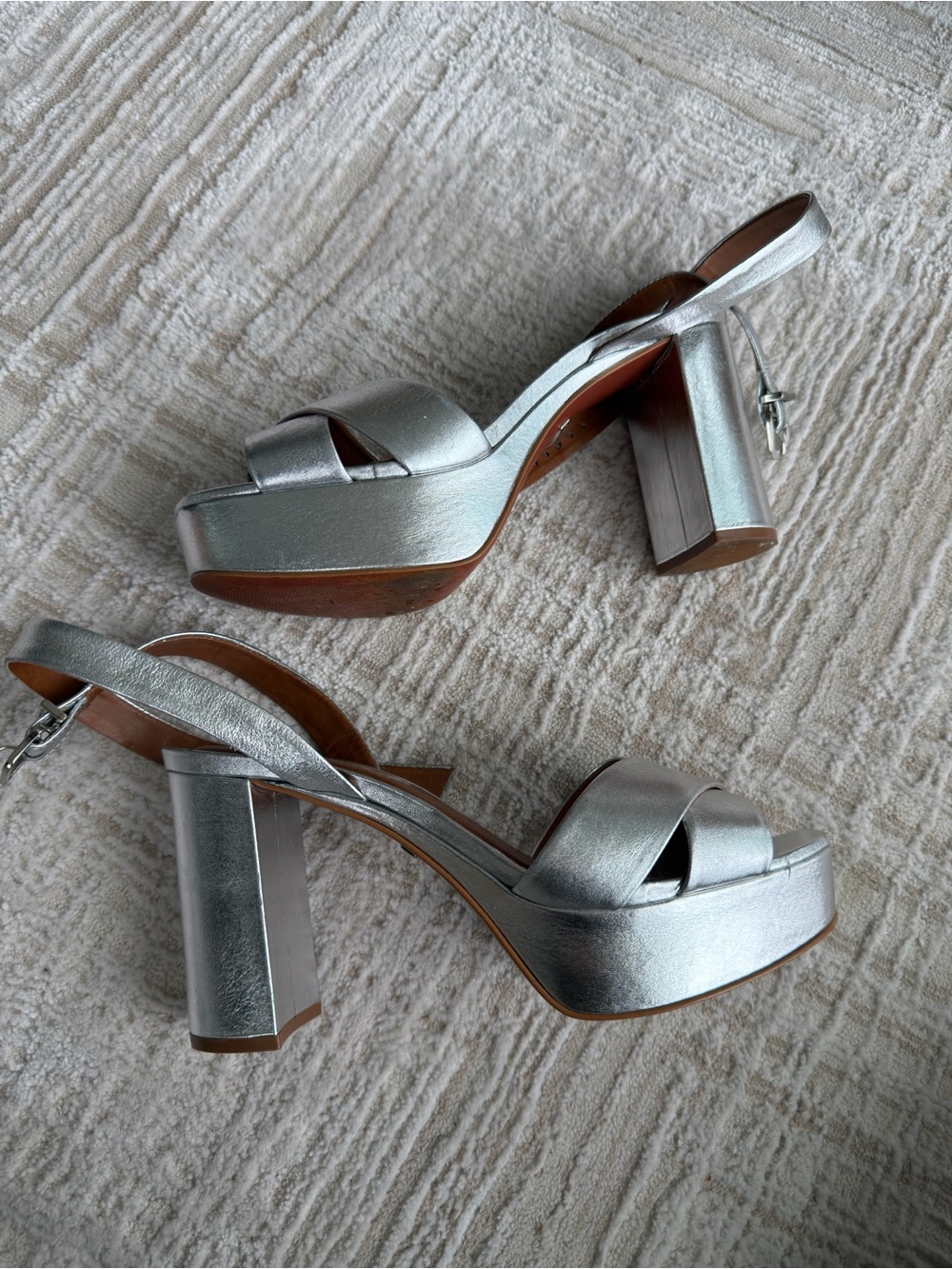 L’Intervalle Silver Platform Block Heel Slingback Sandals - Picture 2 of 8